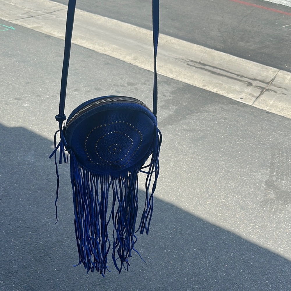 Fringed Blue Crossbody Bag